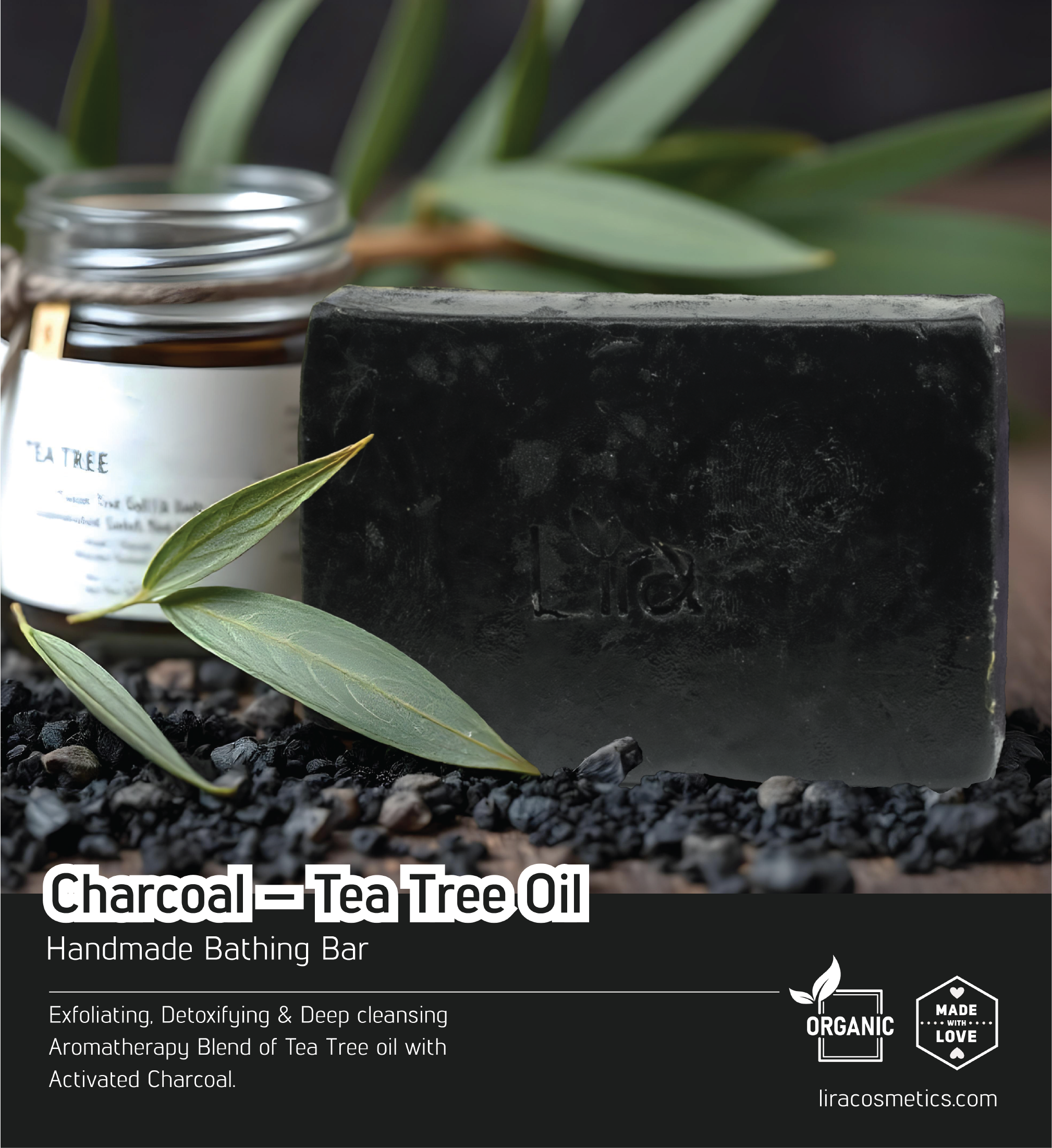 Lira Charcoal – Tea Tree Oil Bathing Bar 100 gm - Image 2